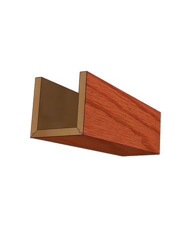 red oak hardwood ceiling beam with natural grain, installed in a modern interior space, showcasing warm wood tones and architectural detail.